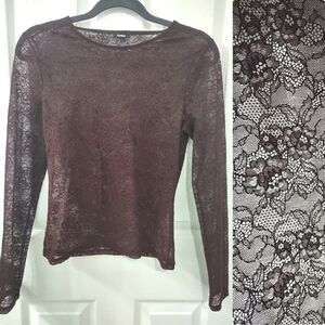 Express Floral Mesh Plum Sheer Long Sleeve Size XS